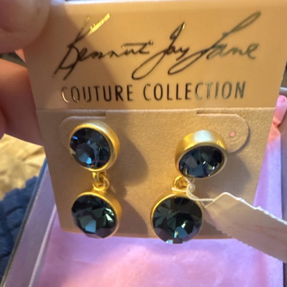 Kenneth Jay Lane Gold Earrings‎ with Deep Blue Stones